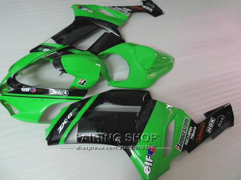Обтекатели высокого качества для Kawasaki zx6r 2008 08/07 2007 Зеленый черный обтекатель