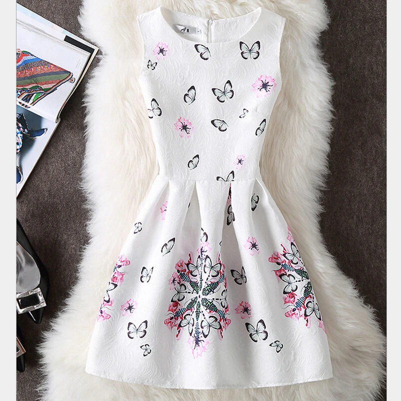 Темперамент жаккардовые летом без рукавов Белый с принтом бабочки показать
