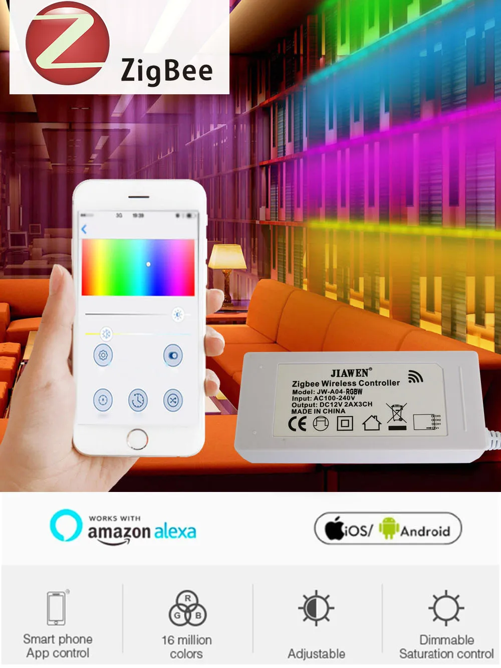Jiawen ZigBee контроллер работать с основными мостами/шлюзами для RGB/RGBW DC 12 В светодиодные ленты