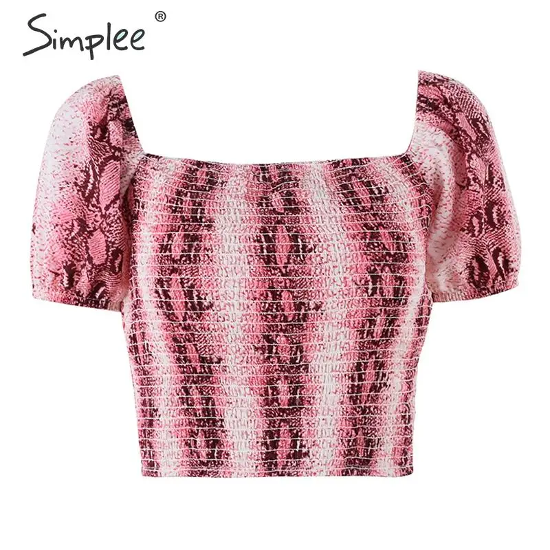 Красный Женская майка Simplee с рельефным змеиным принтом, повседневная уличная летняя камисоль, женский топ с короткими рукавами, эластичная камисоль для лета - Цвет: Красный