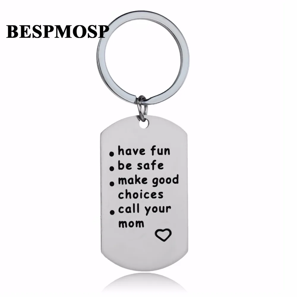 Have Fun Be Safe Make Good Choices Call Your Mom Keychain Stainless Steel Family Keyring Son Daughter Key Chain Car Bags Keyfob | Украшения