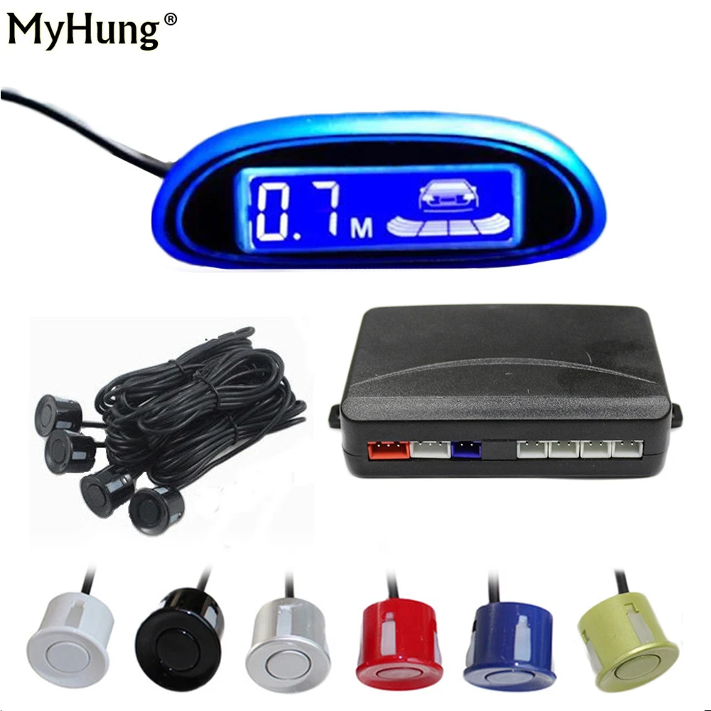 

New Blue Screen Parking Sensor Car Parking Assistance 4 Sensors And led display Reverse Backup Radar Monitor Detector System