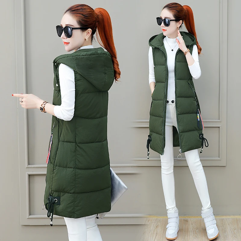 Brieuces 2021 Red High Quality Women Vests Winter Hooded Female Coats Zipper Cotton Long Jackets Slim Fashion Coat Plus Size 4XL | Женская