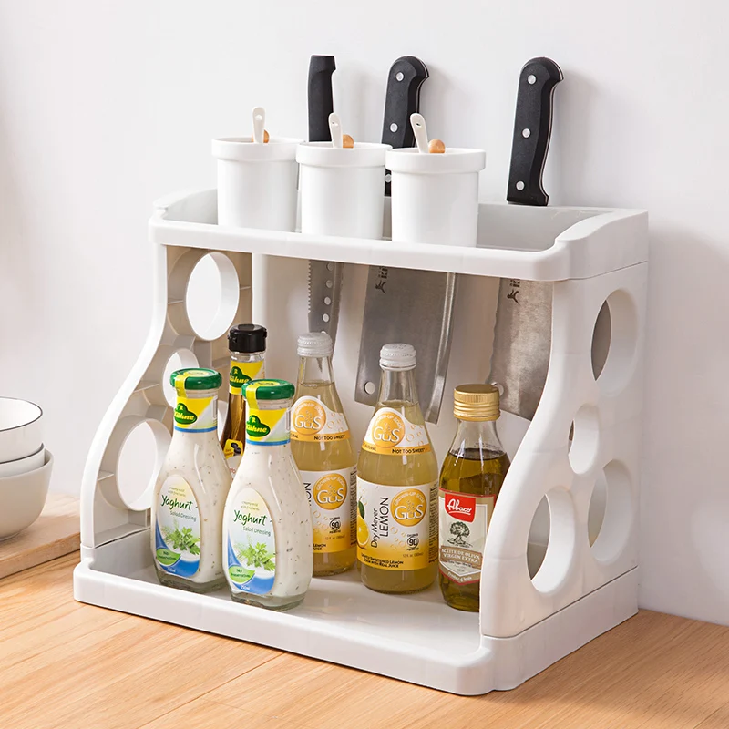 Household double kitchen shelf seasoning to receive plastic tool carrier landing condiment spice rack | Дом и сад