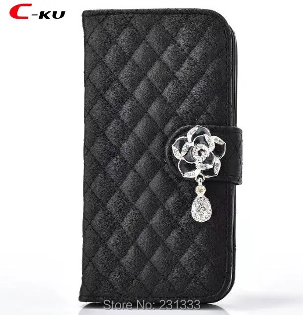 Кожаный чехол бумажник C ku с объемным алмазным украшением в виде цветов камелии