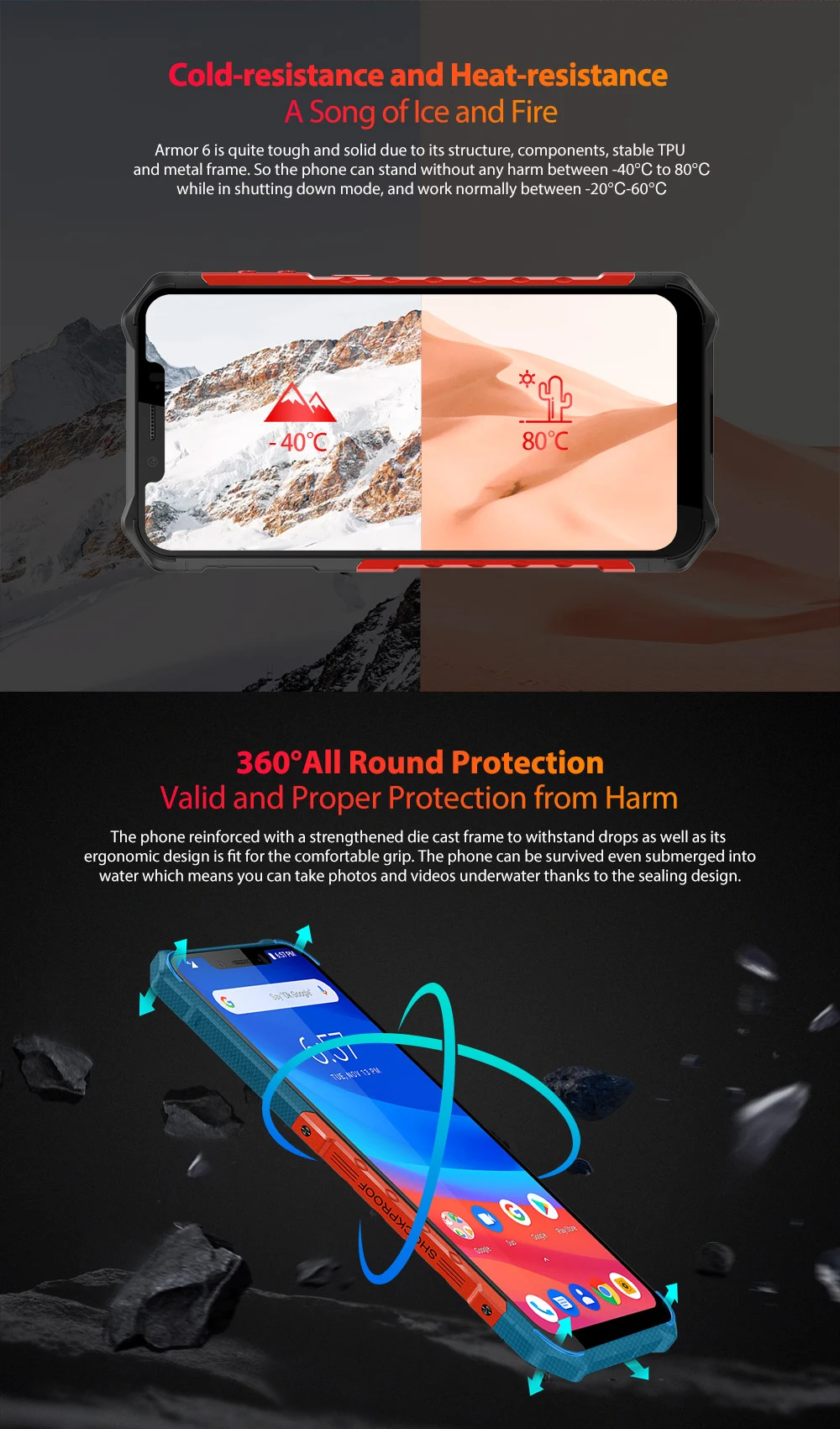 Ulefone Armor 6 IP68 водонепроницаемый мобильный телефон Android 8,1 Helio P60 Octa Core 6GB 128GB Face ID NFC IP69K прочный смартфон