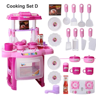 Set D no 54pcs set Детские миниатюрные кухонные игрушки, ролевые игры, набор для приготовления пищи со звуком и светом, резка фруктов и овощей, детский кухонный стол - Цвет: Set D no 54pcs set