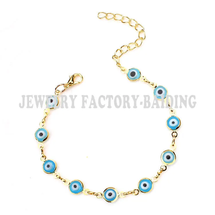 light blue gold Горячая Распродажа года золотая цепочка синий/светло-голубой цвет с клипсами Дурной глаз повезло глаз из бисера серьги-подвески для женщин, браслет - Окраска металла: light blue gold