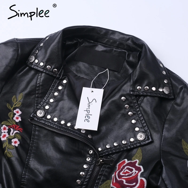 Женская простая куртка Simplee из ПУ повседневное кожаное пальто искусственной кожи