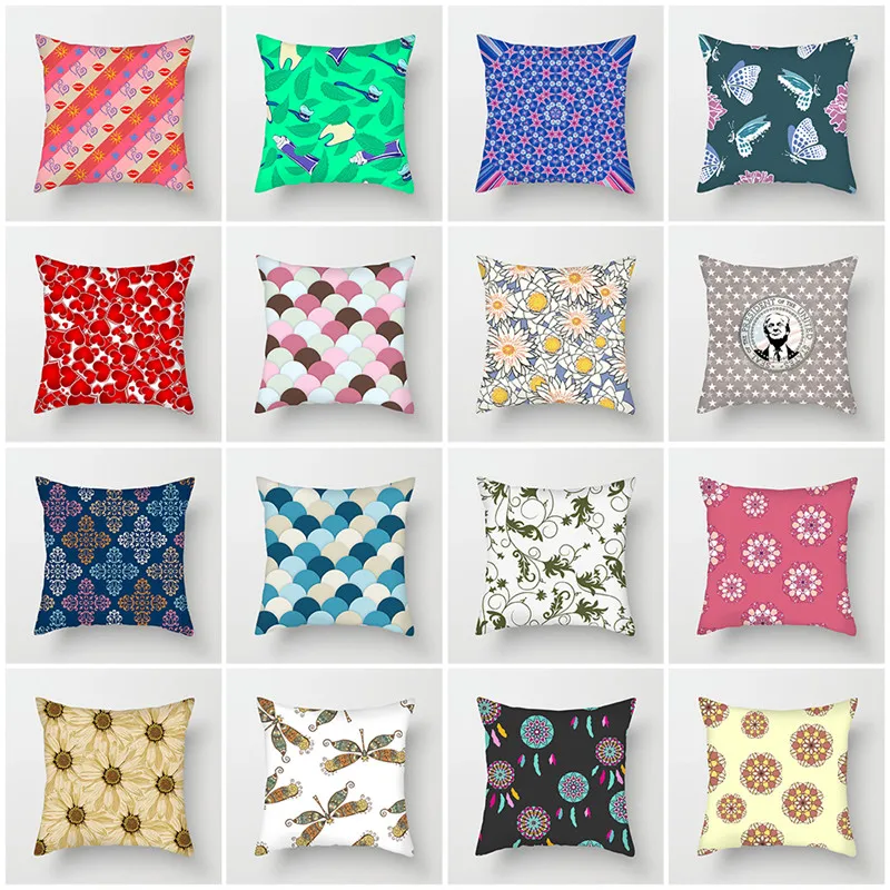 Чехол на подушку с геометрическим узором Fuwatacchi цветами и сердечками круглая