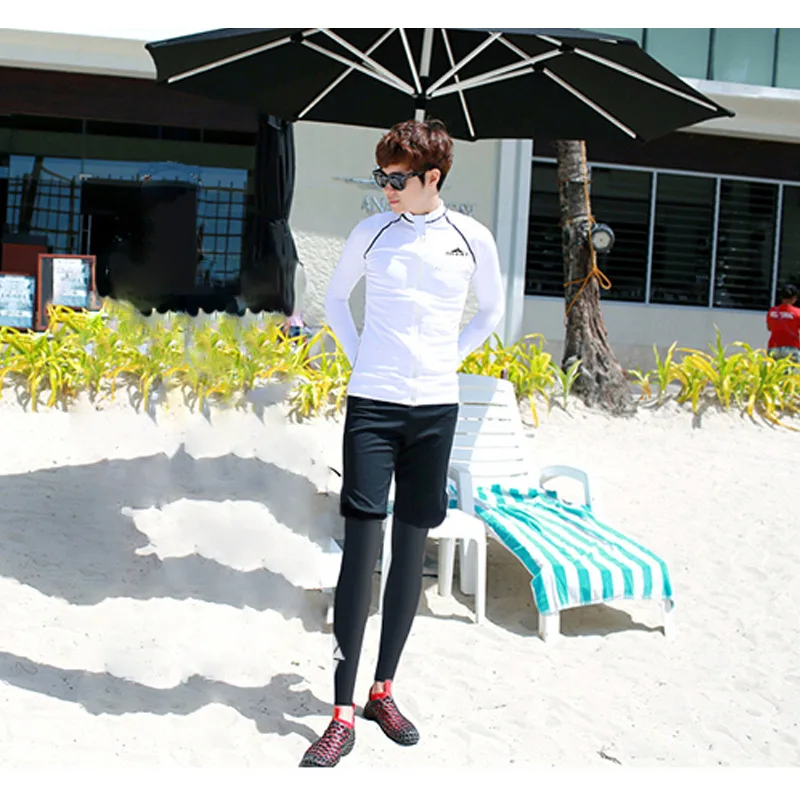 

Women's Rash Guards Basic Skins UPF 50+ Long Sleeve Sun Shirt Zipper Men's UPF 50+ Rashguard Swim Tee Shirt Leggings White Black