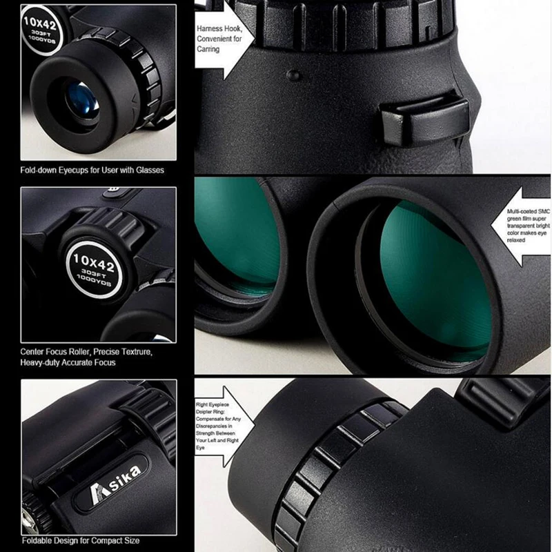 Высококачественный бинокль Asika 10x42 HD профессиональный военный lll с ночным