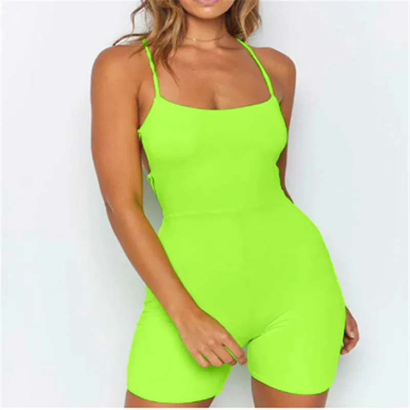 Женский Повседневный однотонный комбинезон без рукавов с открытой спиной