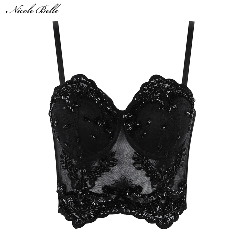 Женская блузка без рукавов NICOLE BELLESummer черная с блестками для вечеринок Клубные