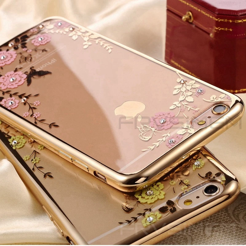 Мягкий ТПУ чехол с бриллиантами Tobocloo для iPhone 5 5S SE 6 s 7 8 X Plus блестящий