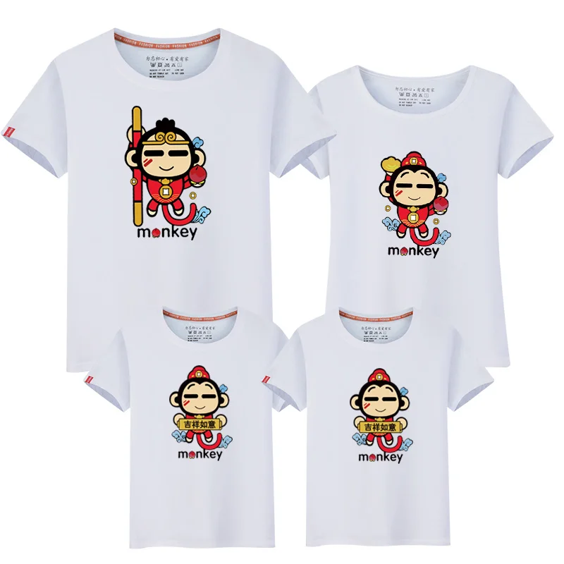 1 шт. Качество Хлопка футболки 2017 Белый Пара одежда семейные костюмы Обезьяна