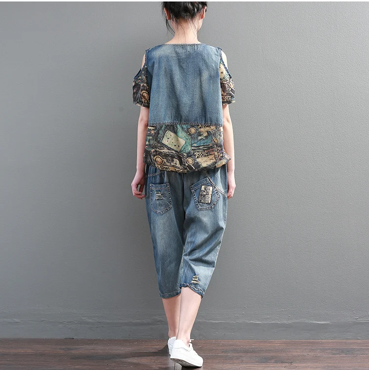 Summer 2018 Luxury Korean Girls Jeans Streetwear Women Two Pieces Set Denim Tops Tracksuit Woman Outfits Clothes Roupas A745 | Женская