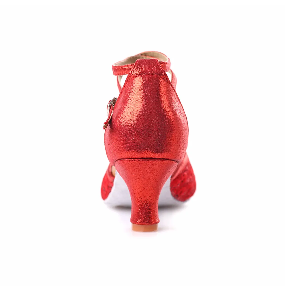 Женские туфли для латиноамериканских танцев красные черные на высоком каблуке 5