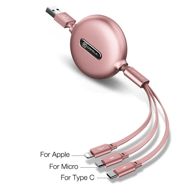 Брендовый 3 в 1 Выдвижной Micro USB Type C зарядный кабель для iPhone X XS Max синхронизации