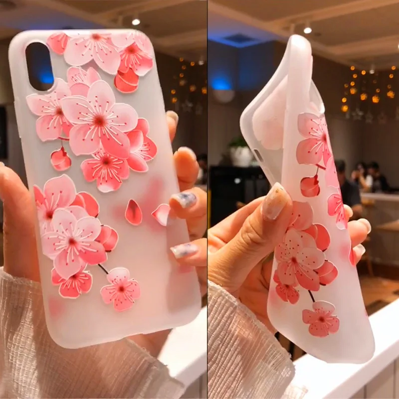MOUSEMI 3D Relief Phone Case For iPhone 6 6S 7 8 Plus X 5 Floral Silicon Soft Capa XS MAX XR 5S SE Flower |