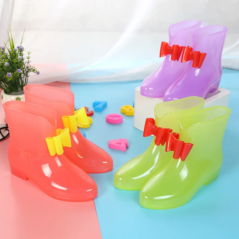 Disney children's non-slip soft bottom breathable bow transparent rain boots girls rain boots rain boots