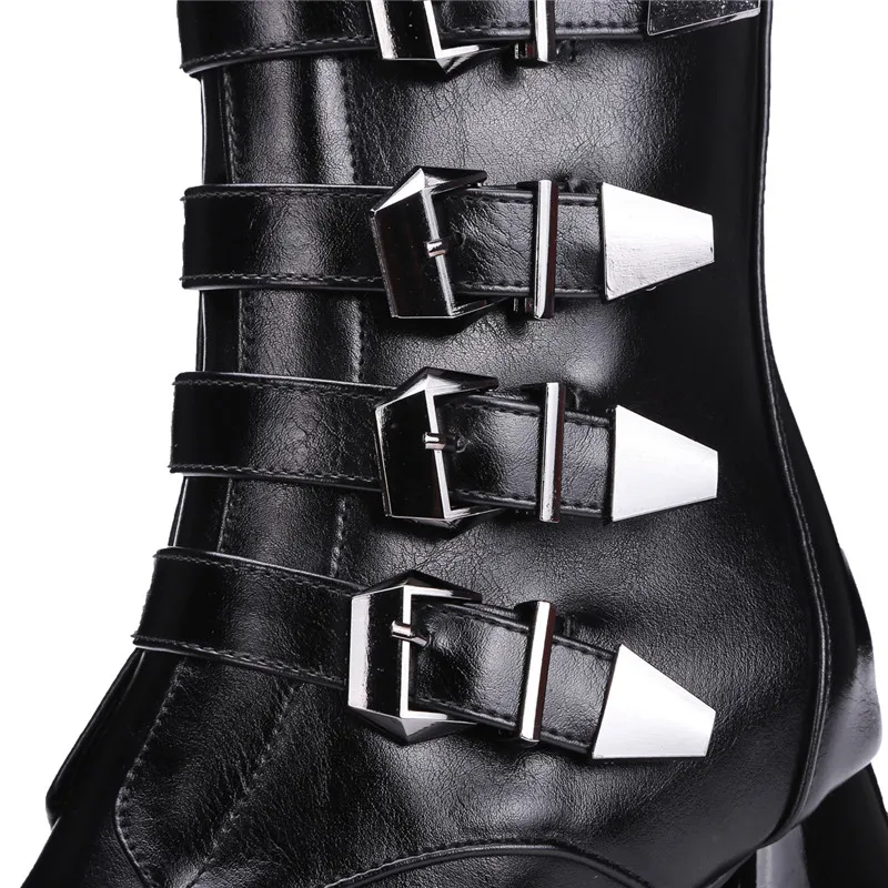 

new plus sizes 32-43 pointed toe buckles brand shoes women fashion hoof heels Martin boots woman black 85op