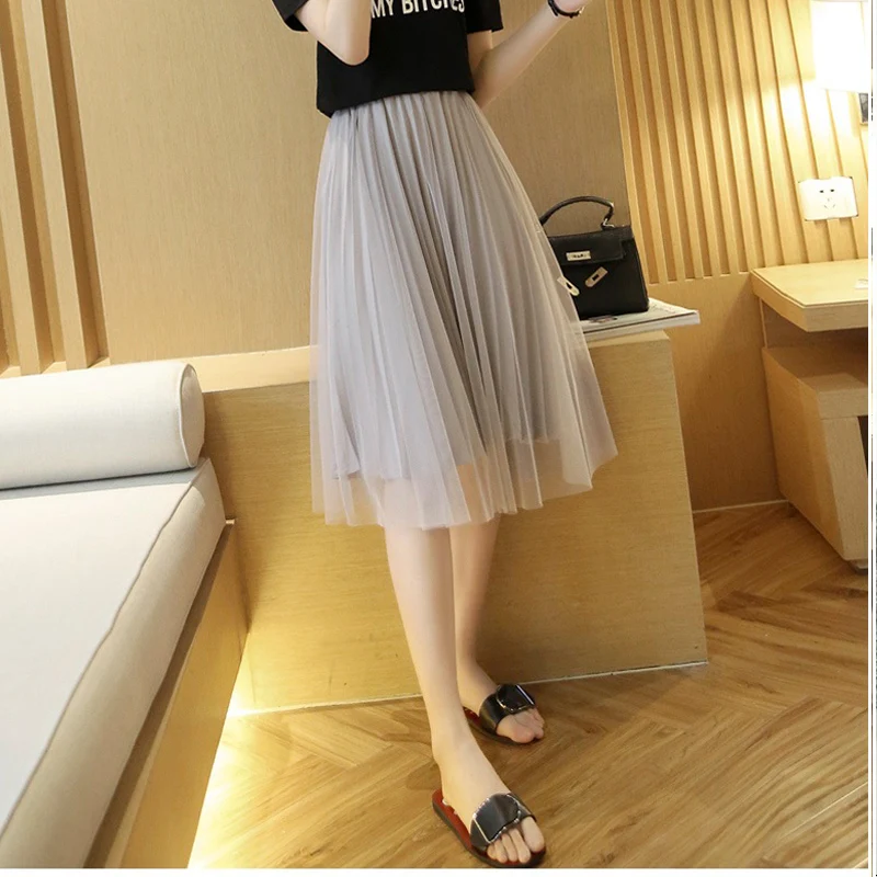 Женская юбка 2017 летняя длинная сетчатая макси фатиновая пачка 3 вида цветов Mujer