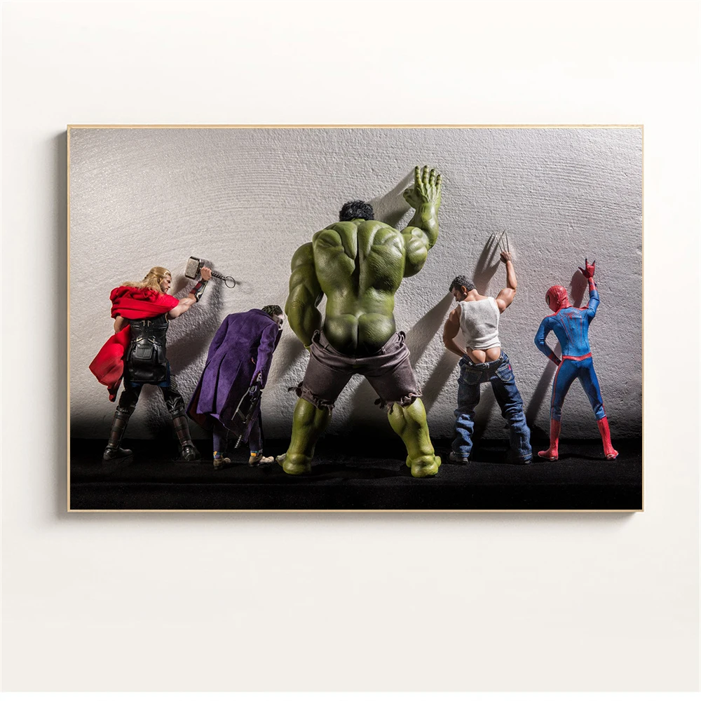 Забавный настенный художественный плакат Marvel, скандинавский супергерой, повседневная жизнь, Халк в туалете, Человек-паук, Картина на холсте, украшение дома, дом