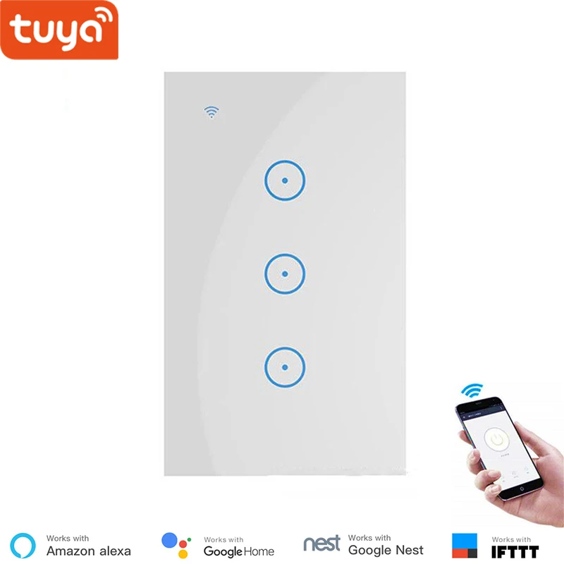 US 3 gang Умный светильник Tuya, переключатель 1, 2, 3 банды, США, настенный сенсорный переключатель WiFi, работает с Alexa Google Assistant IFTTT для Android IOS - Комплект: US 3 gang