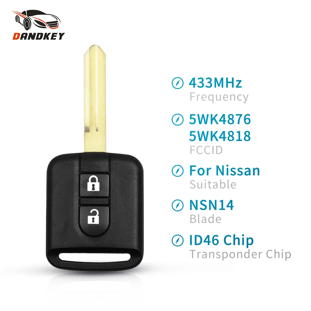 Дистанционный ключ Dandkey для Nissan Qashqai Elgrand X TRAIL Navara Micra NV200 5WK4 876 / 818 433 МГц NSN14 Blade 2