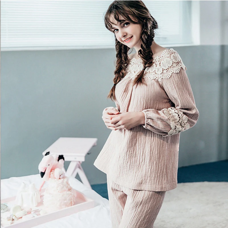 Льняная Пижама женская сексуальная осенне-зимняя одежда для сна ночная рубашка