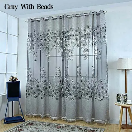 Романтический Цветочный Принт Тюль Чистой Voile Пелерина Панель Двери Делитель