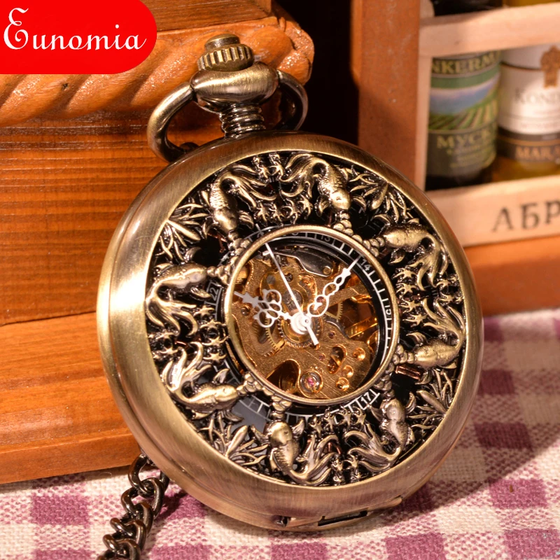 Креветки Античная Винтаж стимпанк Скелет Механические карманные часы pw125 |