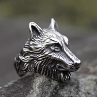silver color 316l stainless steel wild wolf biker rings mens fashion animal jewelry gift for him