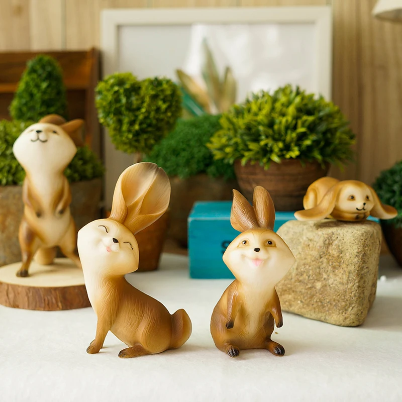 Set of 7 Decorative Resin Bunny Rabbits Figurines Desktop Animal Ornaments Miniatures Home Decoration for Gifts | Дом и сад