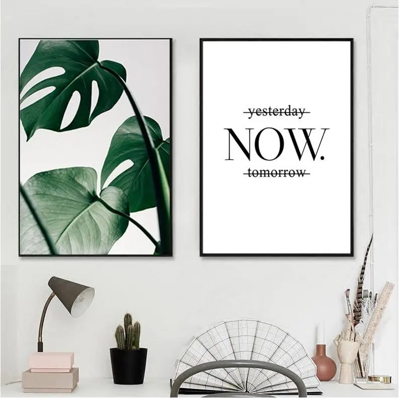 Слоган зеленые листья стены Художественный набор холст искусство пальмовое