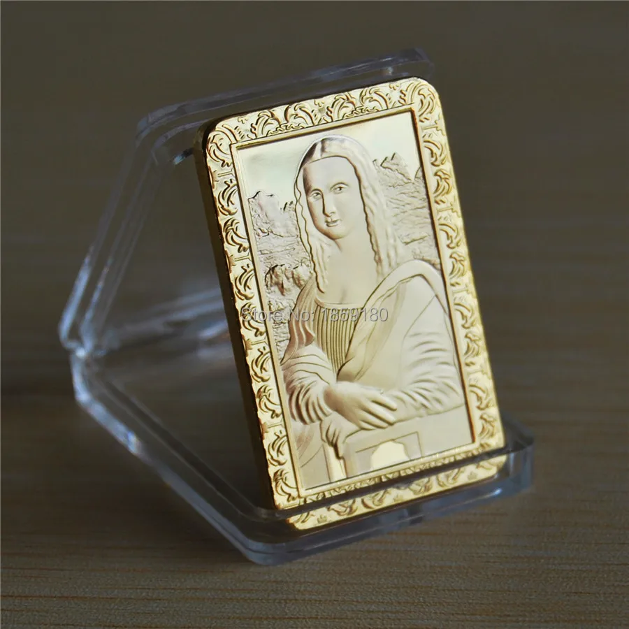

Leonardo Da Vinci Mona Lisa Art GOLD PLATED Bullion Bar Coin 50pcs/lot Free shipping