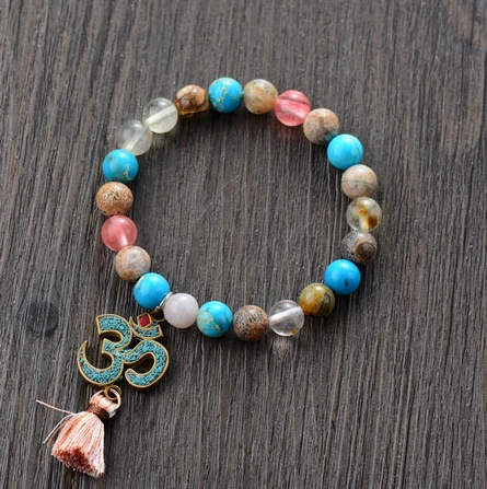 Новинка Эластичный браслет 8 мм натуральный камень Тибетский подвеска-ом