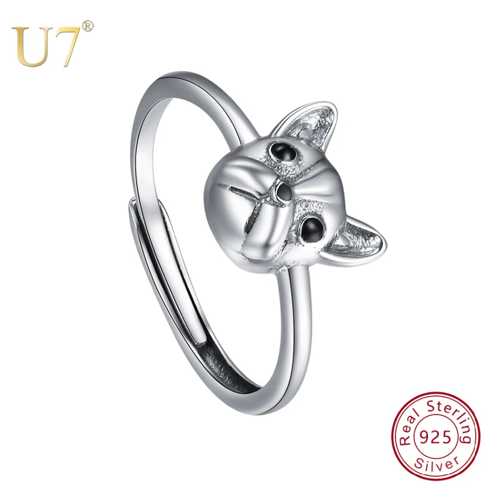 

U7 925 Sterling Silver French Bulldog Dog Finger Rings for Women Jewelry Female Ring Animal Pet Lover Loyal Friend Gifts SC277