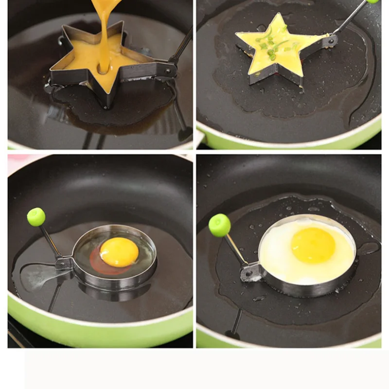 5 шт./компл. Нержавеющая сталь симпатичные формы Fried Egg Плесень с ручкой блин яйца Сталь кольцо дверные ручки Кухня инструменты-4