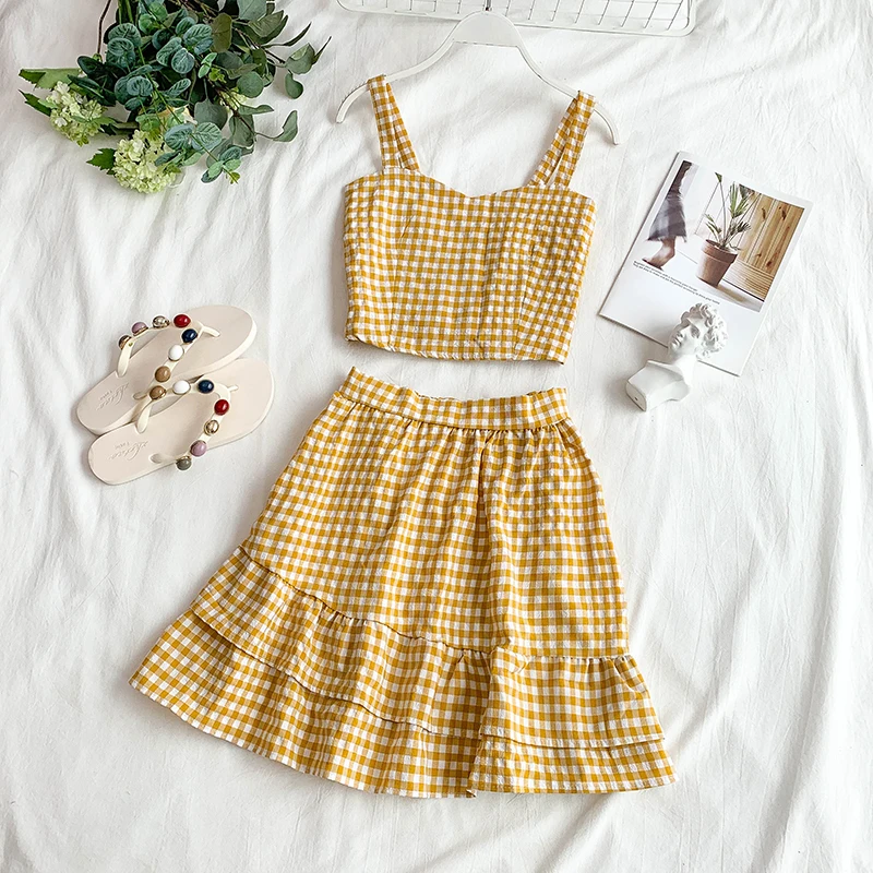 Летняя женская одежда женский укороченный топ + юбка костюм модный наряд |