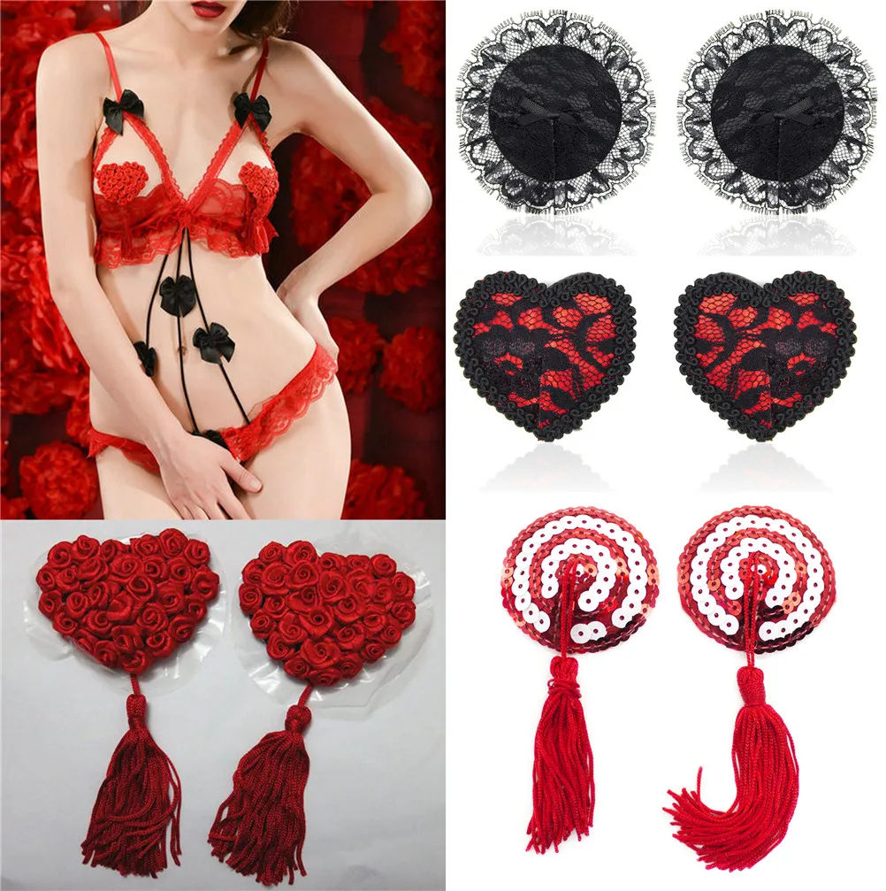 Круглая форма кружева в форме сердца Наклейки на соски сексуальные блестки с