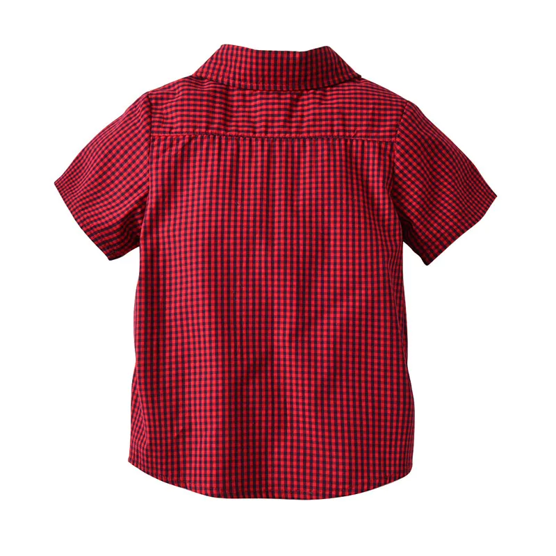 2-7 Years Baby Boy Clothes Red Plaid Shirt + Nary Shorts with Suspender Belt Suits Children Casual Gentleman Wedding Boys | Детская