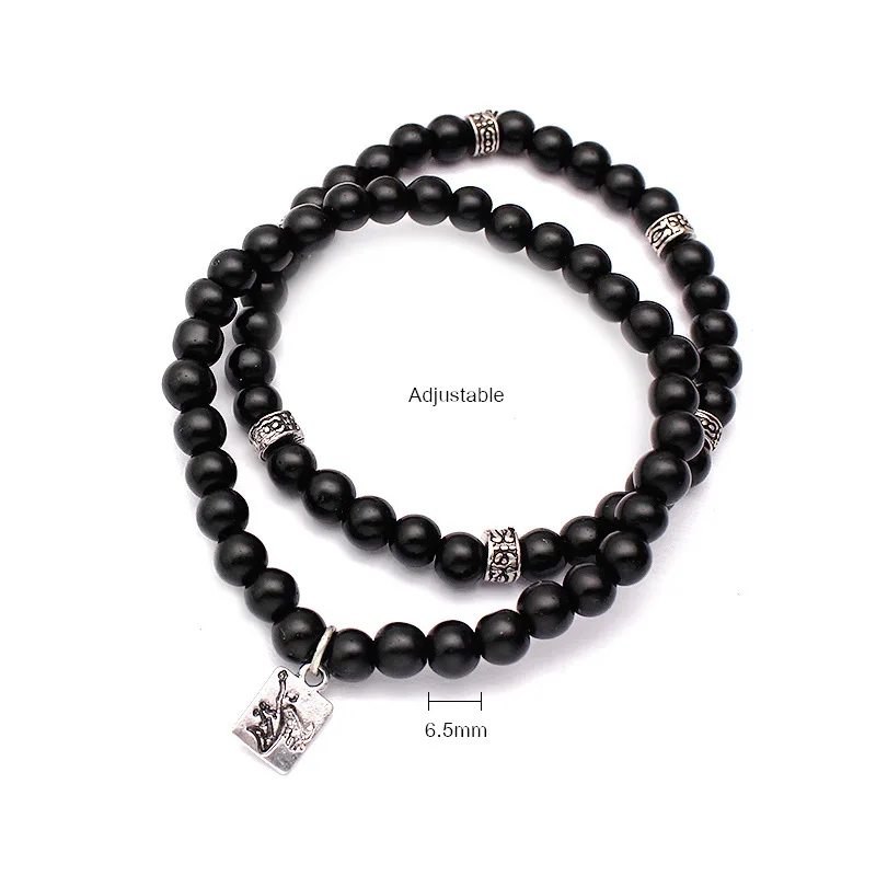 Natural Black Scrub stone Beads Bracelet Elasticity line adjustable bracelets women men wrist bangles Yoga Balance Jewelry | Украшения и