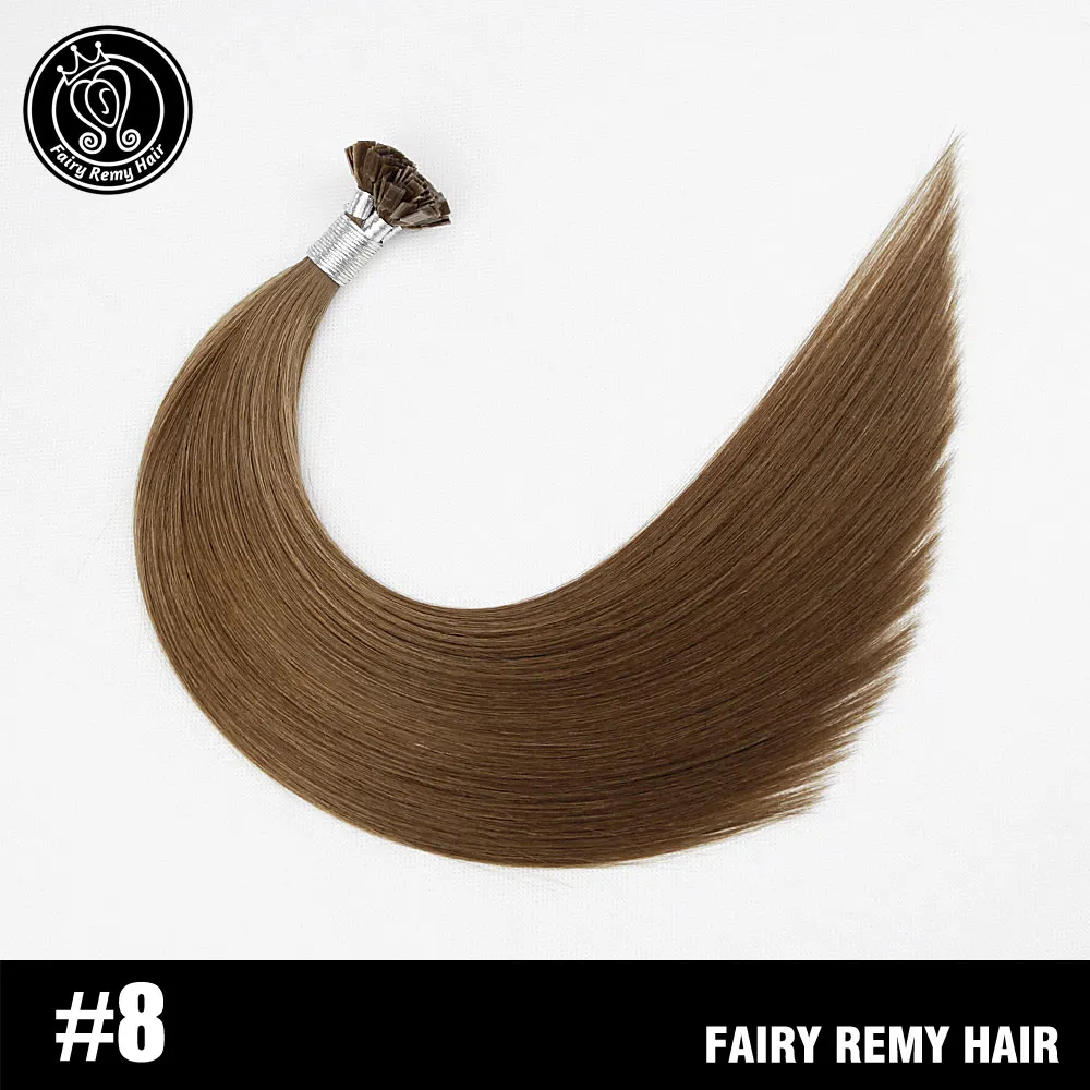 #8 Сказочные волосы remy 0,8 г/локон 16 дюймов Натуральные Человеческие волосы Remy с плоским кончиком для наращивания шелковистые прямые темно-коричневые Предварительно Связанные кератиновые волосы - Цвет: #8