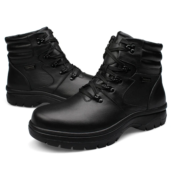 Black snow boots YIGER, очень большие размеры 45-54, мужские ботинки зимние ботинки на шнуровке мужская хлопковая обувь из натуральной кожи мужские повседневные зимние ботинки на шнуровке, 00214 - Цвет: Black snow boots