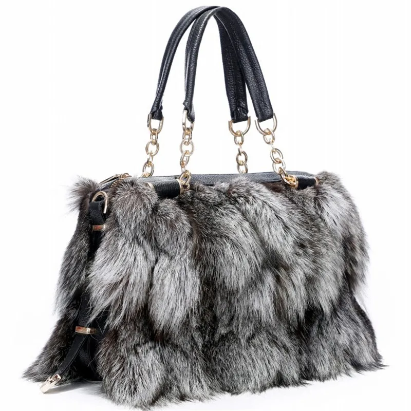 2019 New Fashion High-End Real Fox Fur Bag Ladies Leather Design Large Size Good-Looking Bag. | Багаж и сумки