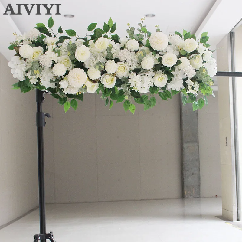 New wedding decoration flower row pre-function area flower wall row road lead T stage floral background artificial flower