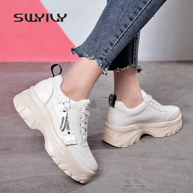 Женские кроссовки на платформе SWYIVY Белые Повседневные весну новинка 2019|Женские и