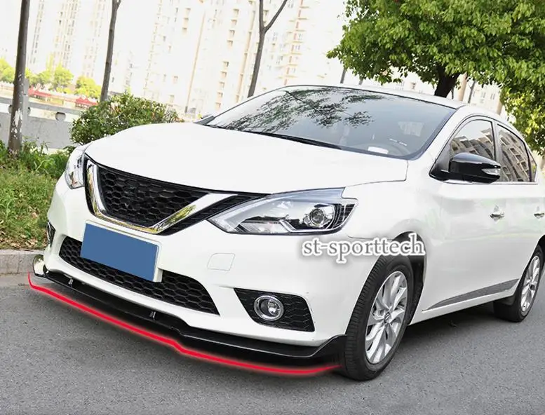 Для Nissan Sentra- ABS яркий черный Передний бампер Накладка 3 шт